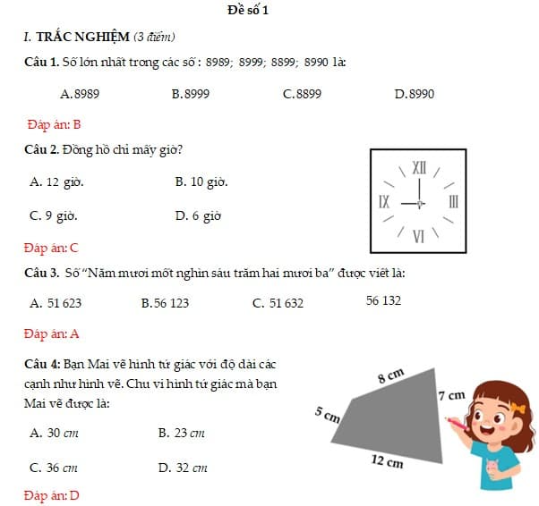 Các dạng bài thường gặp phần  trắc  nghiệm ở đề thi toán lớp 3 kì 2